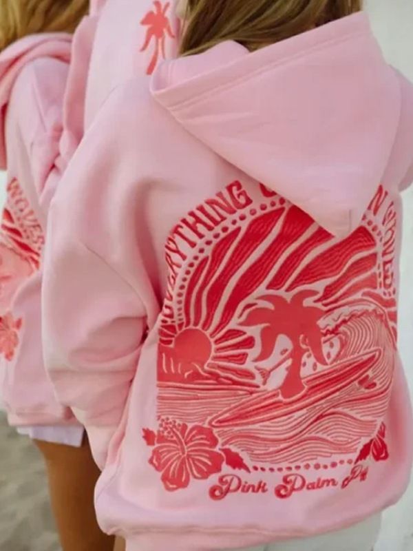 pink palm puff hoodie logo